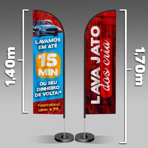 Wind Banner modelo faca 170x47 cm completo com tecido, haste e base
